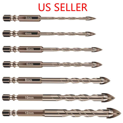 Tungsten Steel Drill Bit Set Triangle Four-blade 3mm-12mm for Tile Glass Marble