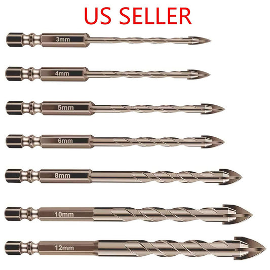 Solid Spare Tungsten Steel Drill Bit Set Triangle Four-blade 3mm-12mm for Tile Glass Marble