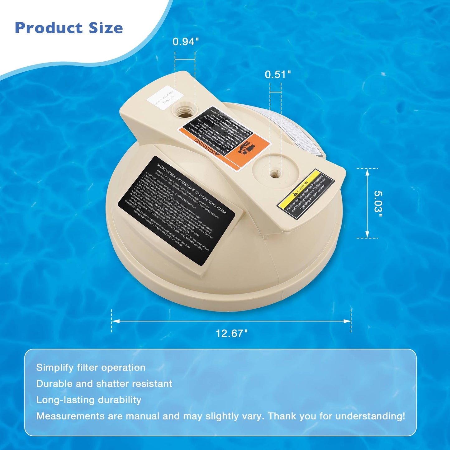 Pool Filter Cover Lid Fit Pentair Clean & Clear Predator 50 100 125 Square Feet
