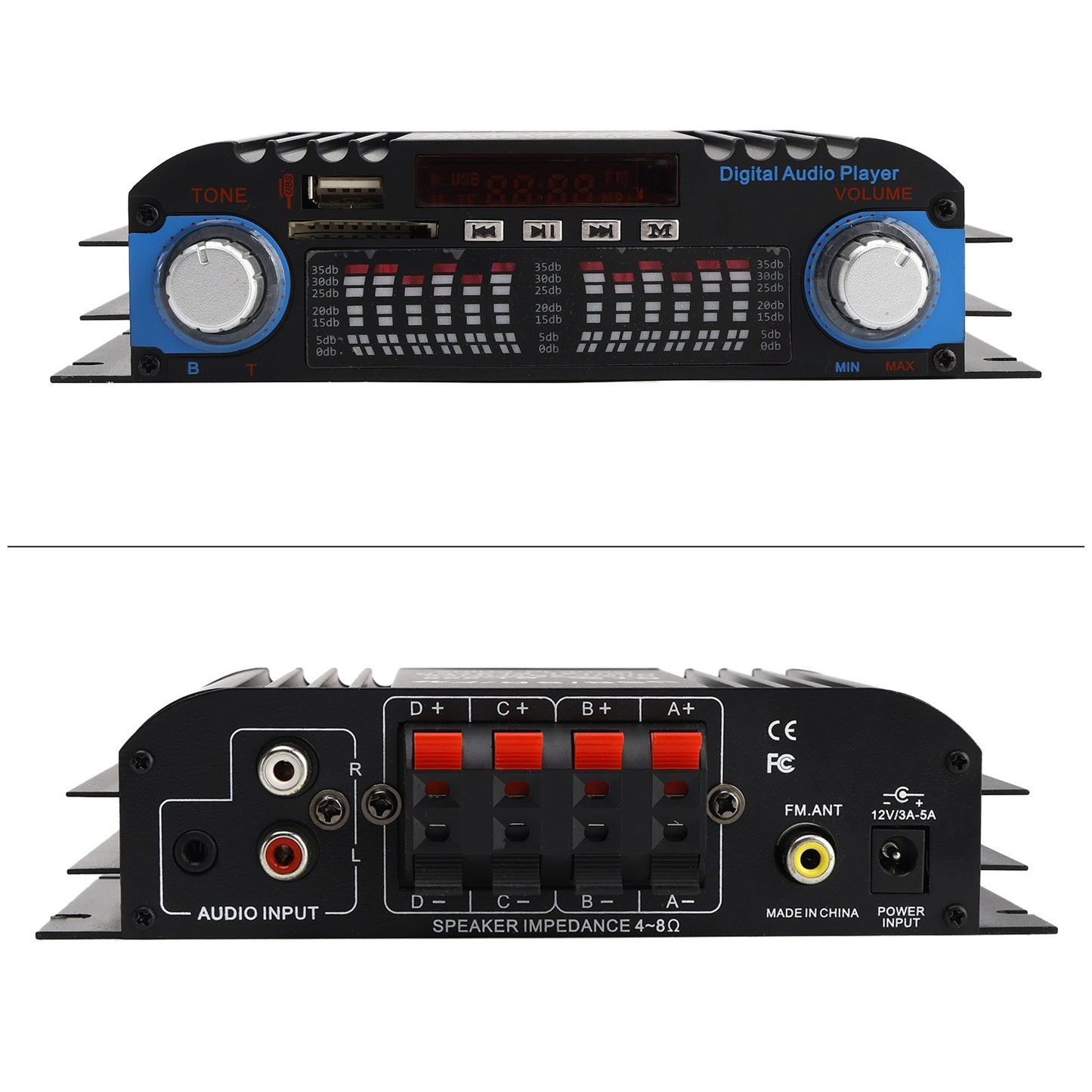 3 in 1 720W 4CH Sm Amplifier 12V 220V Hifi Audio Bluetooth USB SD FM Radio