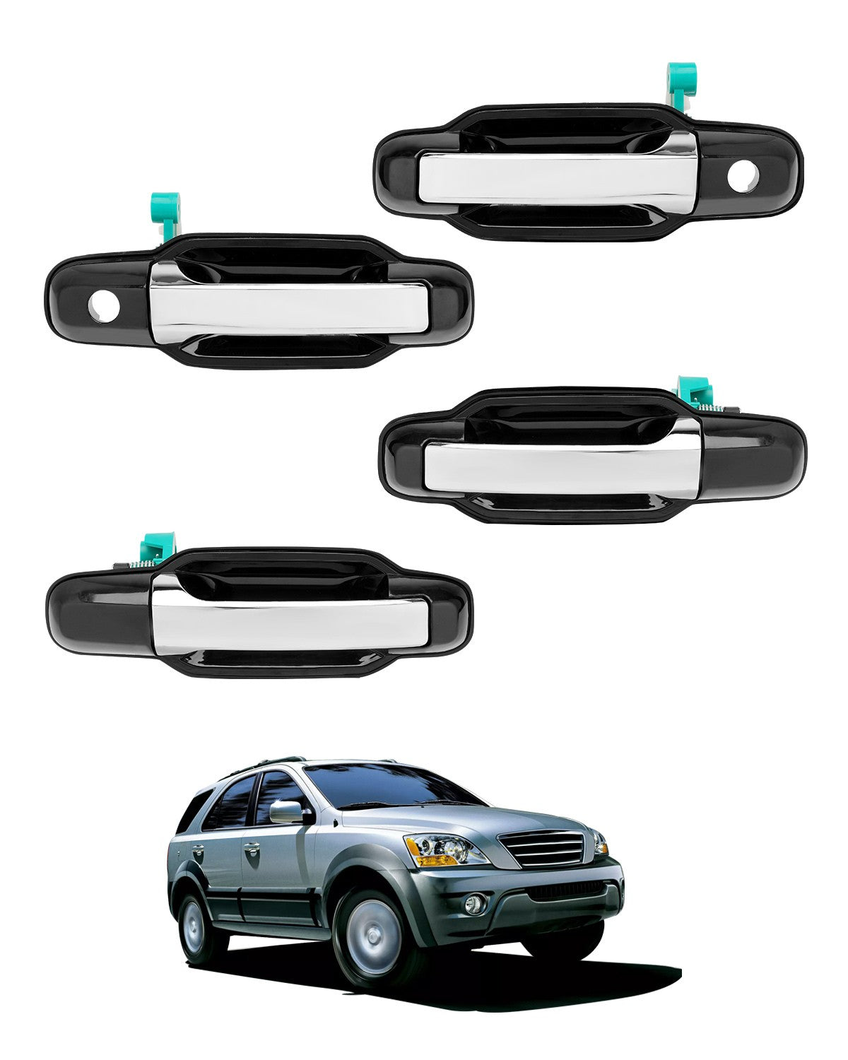 4Pcs Exterior Door Handle w/ Keyhole Kit Front & Rear Side For 03-09 Kia Sorento