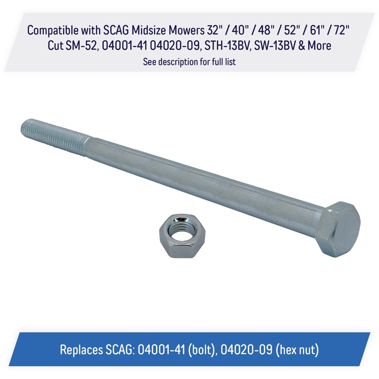 Spindle Blade Bolt & Hex Nut 5/8-11x9-1/2 for SCAG Mower 04001-41 04020-09