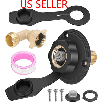 RV City Water Fill Inlet Kit with Check Valve Flange Solid Brass Hose Connector