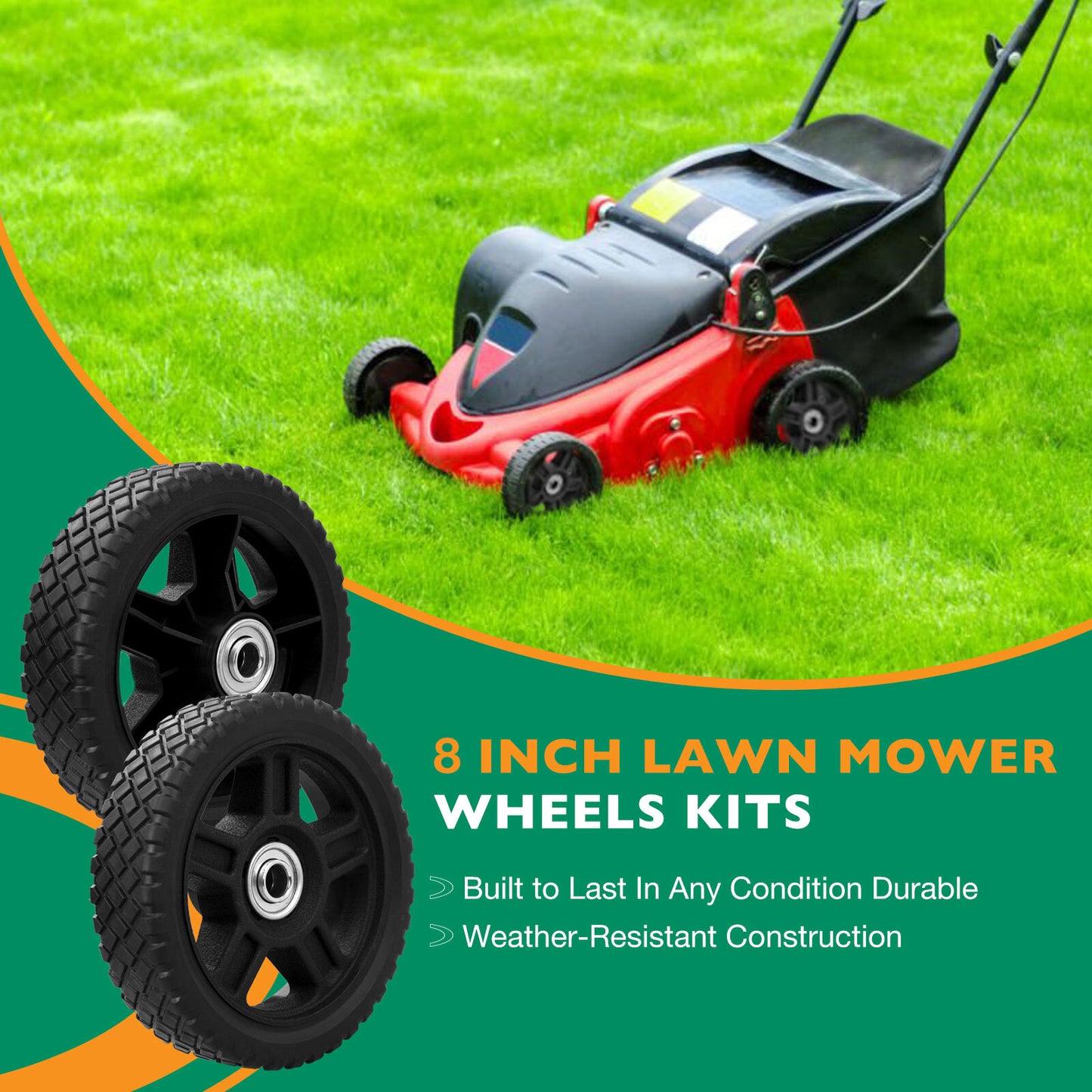 2x 8" Push Lawn Mower Plastic Wheels Fit Craftsman Mower Generator Garden Tiller