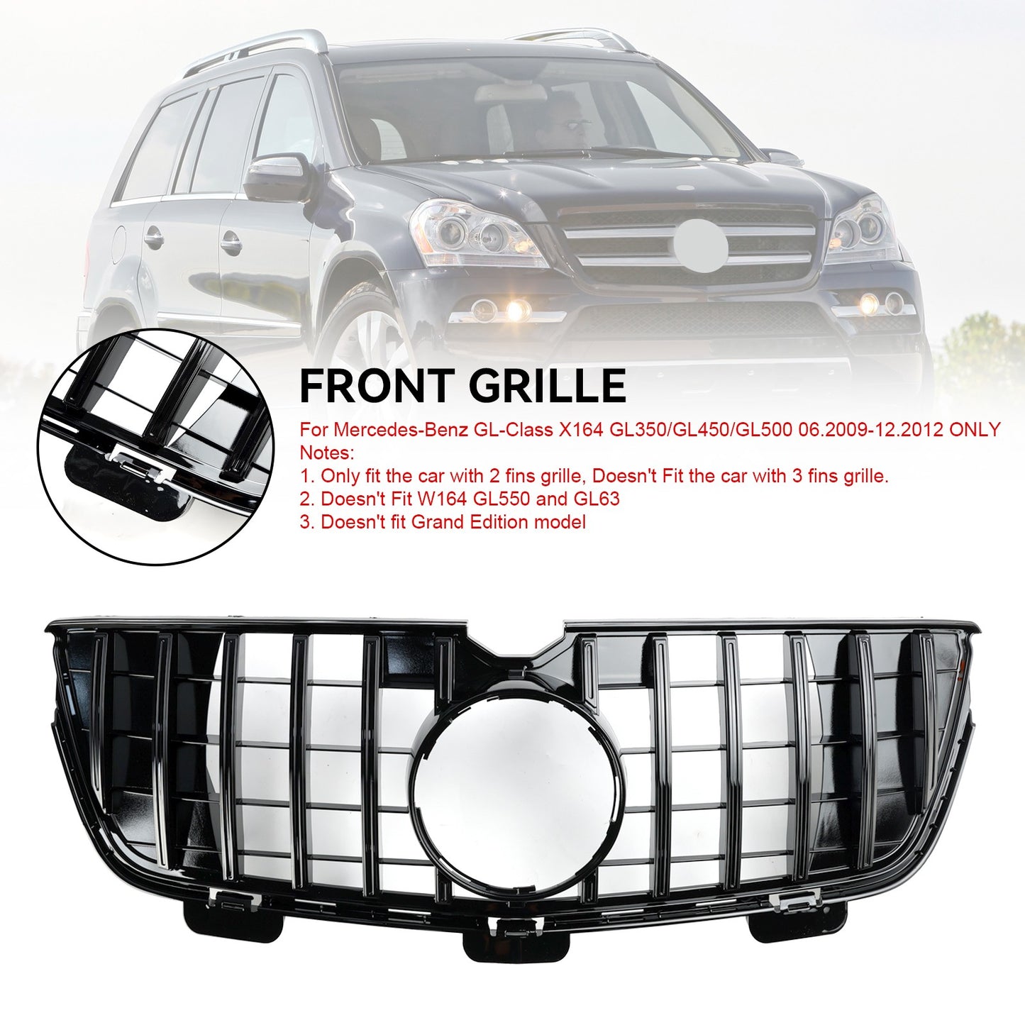 Front Bumper Grill Grille Fit Mercedes-Benz GL-Class X164 GL450 GL500 10-12