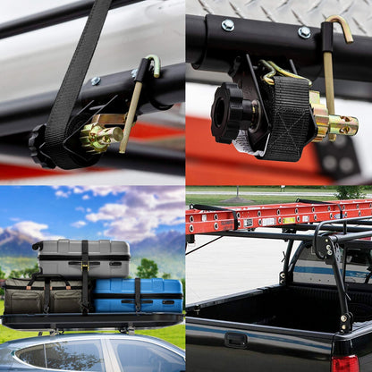 2X Ladder Rack Ratchet Straps w/ J-Hook 1.5"W x 7.5"L For Round Tube Mount Truck