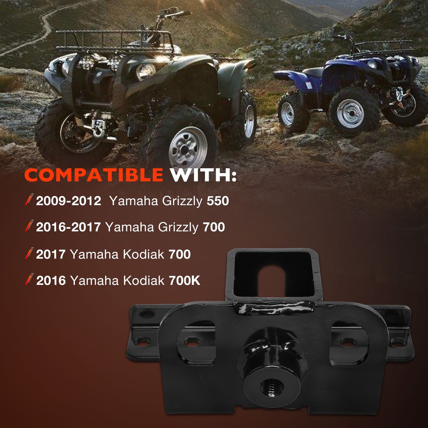 2" Rear ATV Receiver Hitch Adapter For 07-23 Yamaha Grizzly Kodiak 550 101280