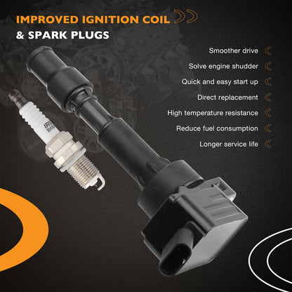 4PCS UF816 Ignition Coil & Spark Plugs Pack For Hyundai Elantra Sonata Kia Soul