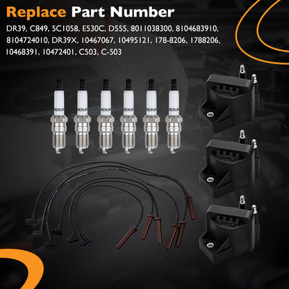 DR39 Ignition Coils & Iridium Spark Plugs & Wires For 99-09 Chevy Impala Buick