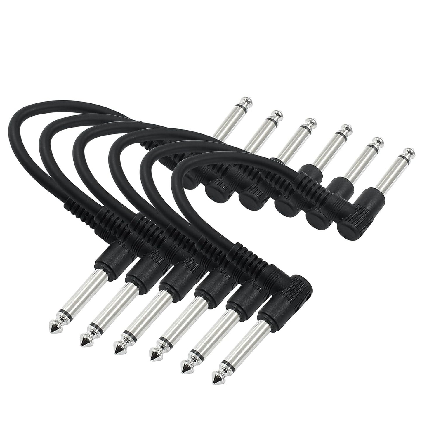 6 Pack Guitar Patch Cables, Premium 6 Inch Right-Angle 1/4" TS Pedal Board Cable