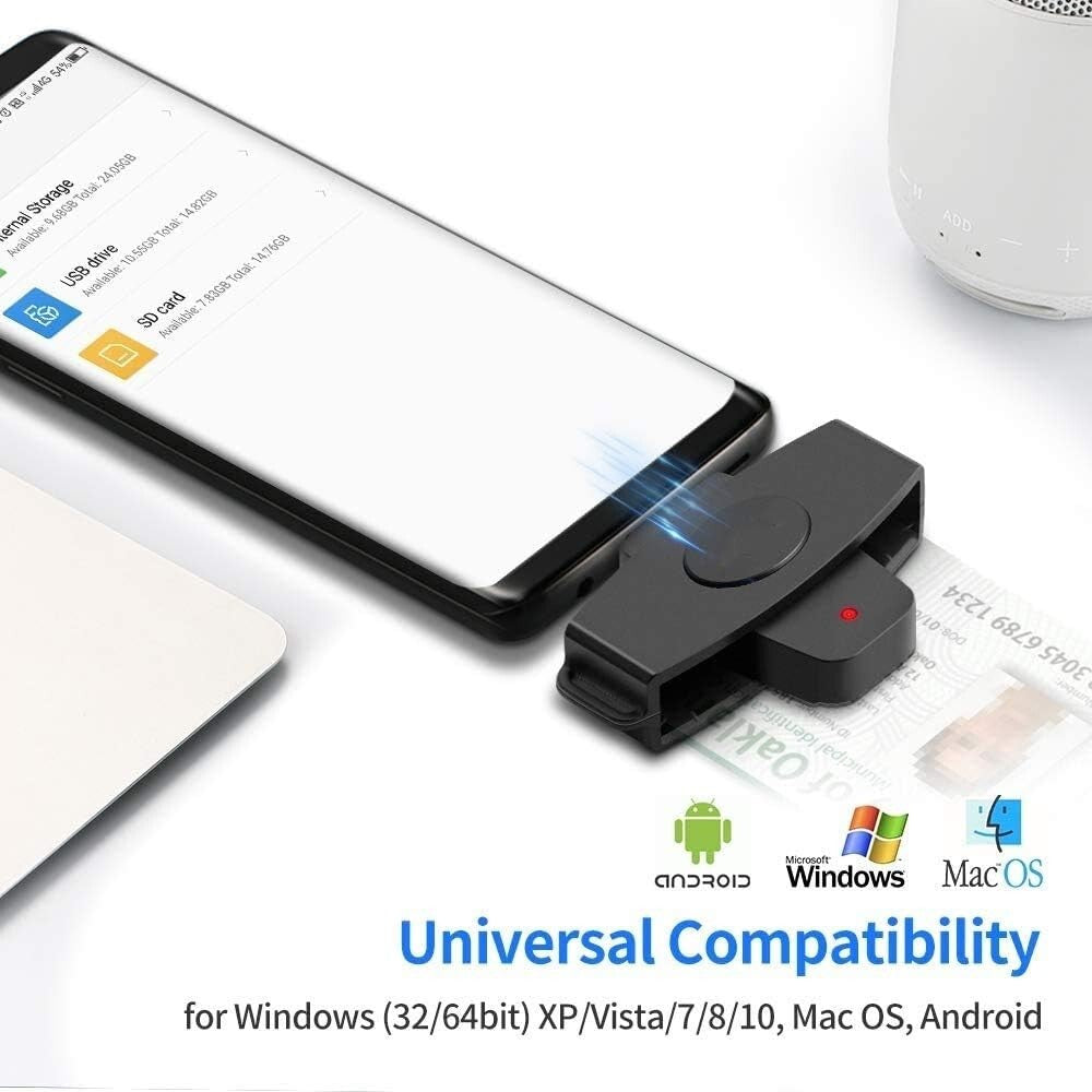 USB C Smart Card Reader, DOD Military CAC Common Access-Bank, for Windows Mac OS