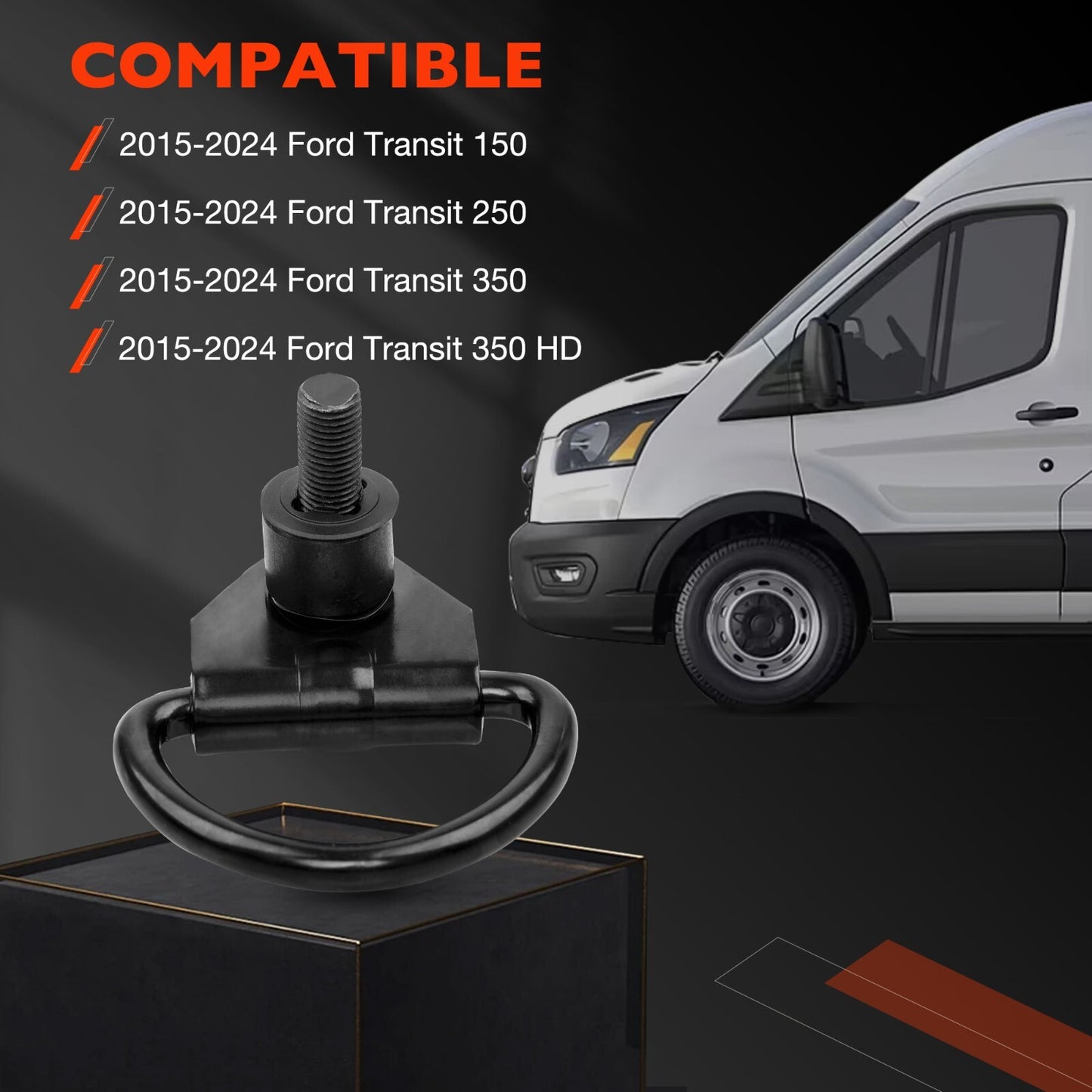 6x Black Steel Rear Cargo D-Hooks For 2015-2024 Ford Transit 150 250 350 350HD