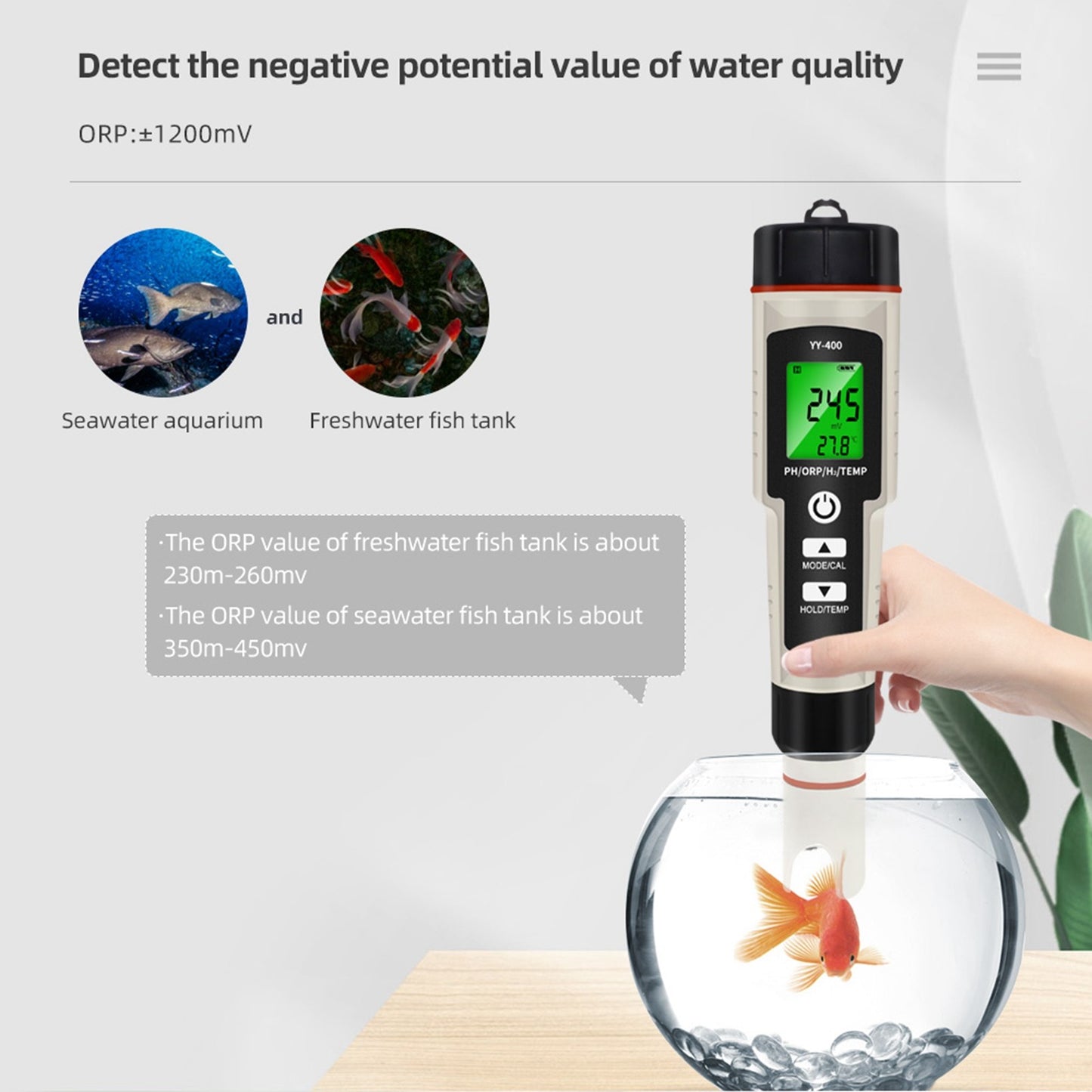 ??Portable 4 In 1 Hydrogen-Rich Test Pen PH/ORP/TEMP Water Quality Meter Tester