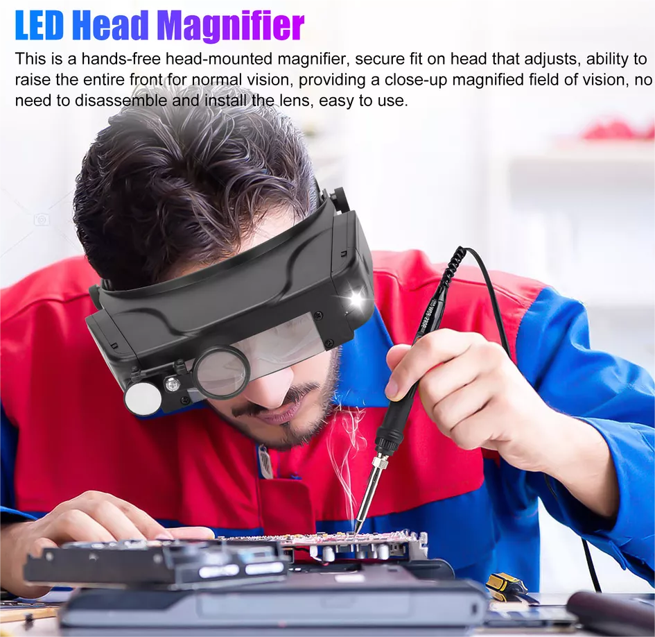 Jewelers Head Headband Magnifier 2 LED Illuminated Visor Magnifying Glasses Lens