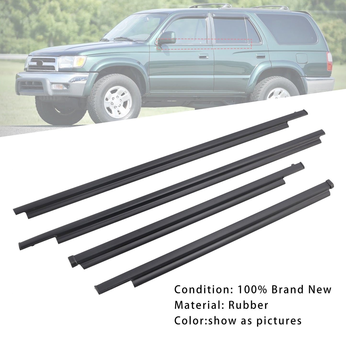 4PCS Door Glass Belt Outer Molding Weatherstrip For TOYOTA 4RUNNER 1996-2001