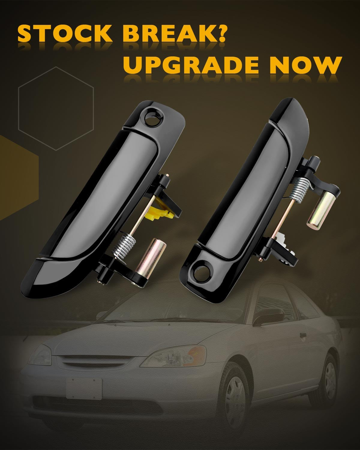 2X Front Exterior Door Handles w/ Lock Cylinder & Key Fit 2001-2005 Honda Civic