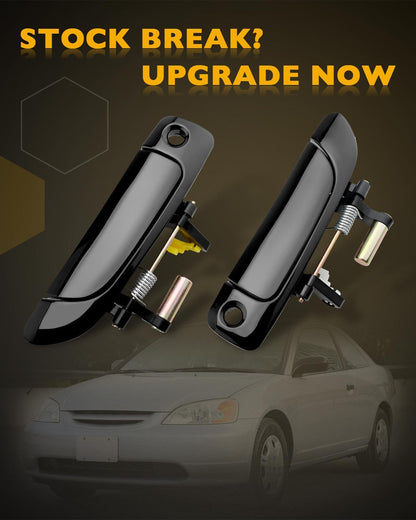 2X Front Exterior Door Handles w/ Lock Cylinder & Key Fit 2001-2005 Honda Civic