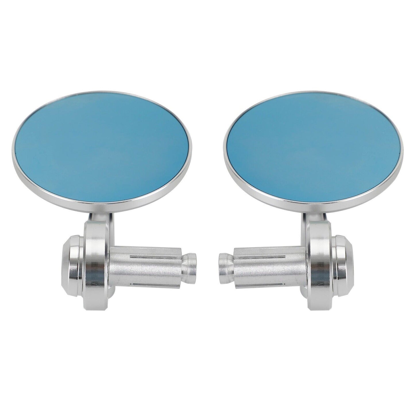 Pair Rear View Round BAR End Mirror 7/8"-1" Handleba Silver Aluminum Universal