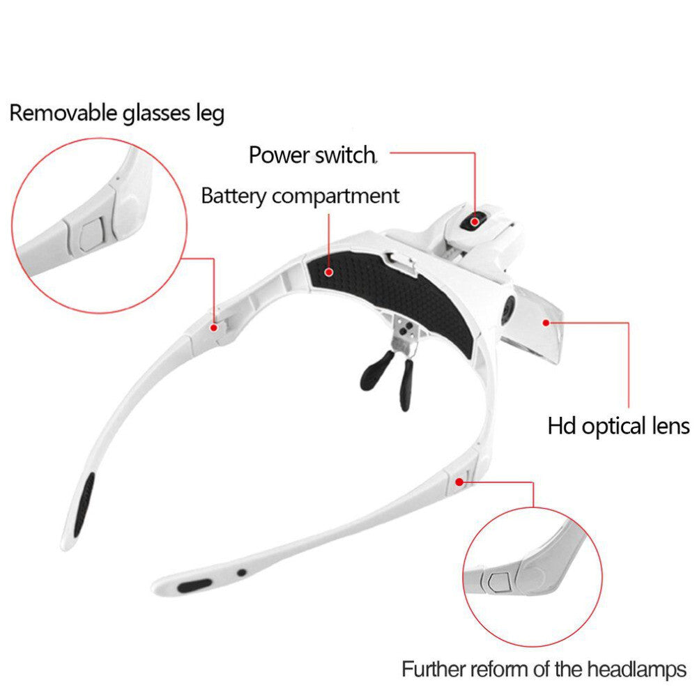 Magnifying Glass LED Light Head Loupe Jeweler Watch Bright Magnifier with 5 Lens