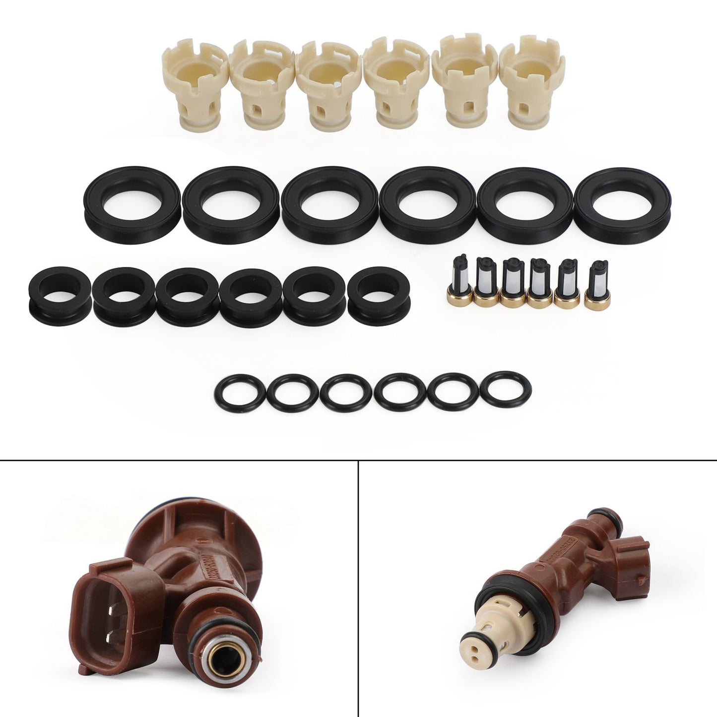 6PCS Fuel Injectors Rebuild kit o-rings Seals Filters Caps Fit Toyota 3.4 5VZFE