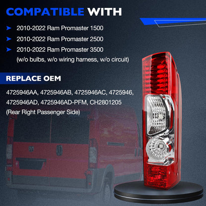 Rear Tail Light Lamp Assy Right Passenger Side For 10-24 Ram Promaster 1500 2500