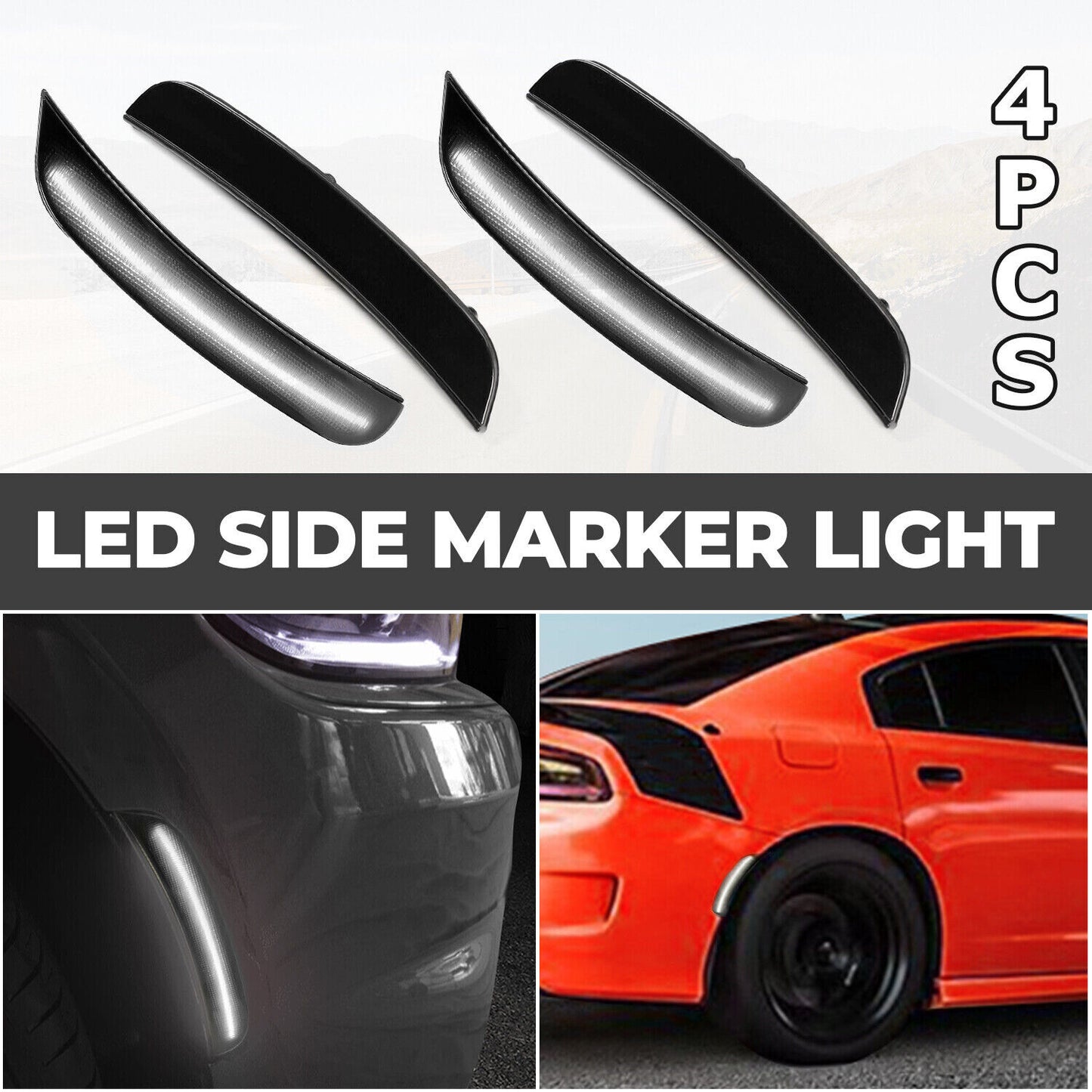 Solid Spare For 2015-2022 2023 Dodge Charger R/T SXT 4X Smoke Bumper LED Side Marker Lights