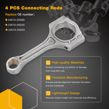 2.4 Engine Piston Kit w/ Connecting Rod Set For Hyundai Sonata Kia Optim Sorento