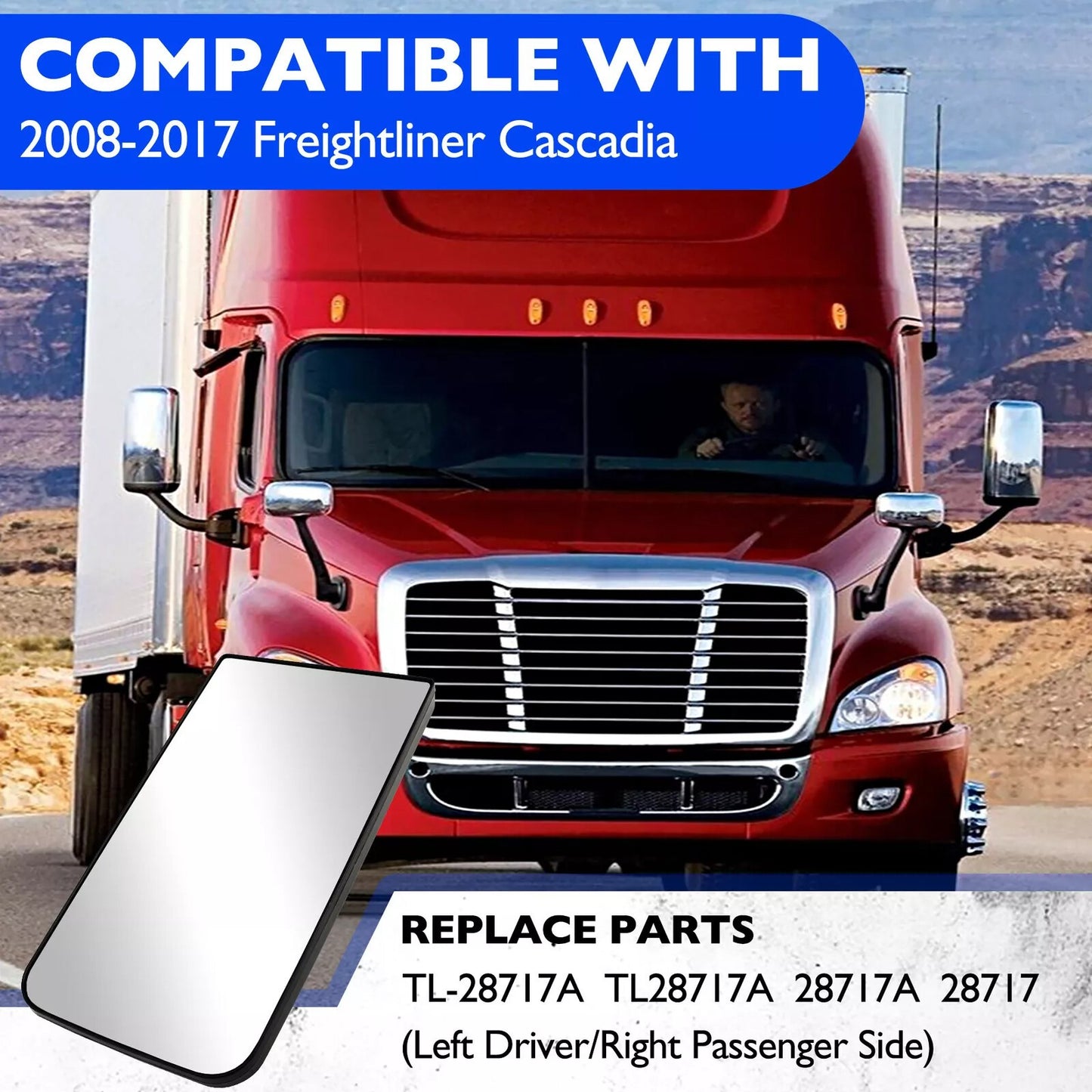 Heated Upper Flate Rear View Mirror Glass For 2008-2016 Freightliner Cascadia