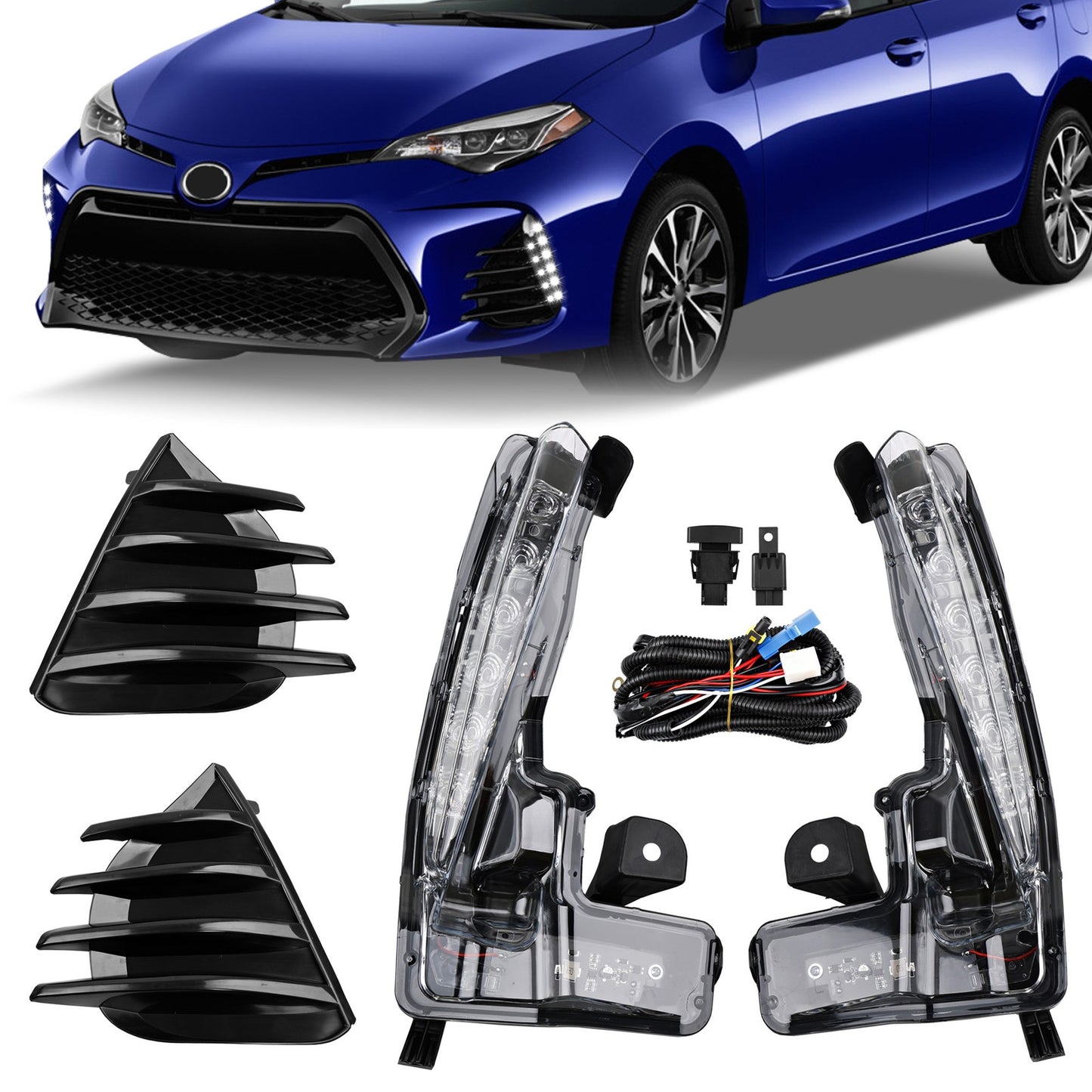 LED DRL Daytime Running Fog Light Lamp Kit For 2017-2019 Toyota Corolla SE XSE