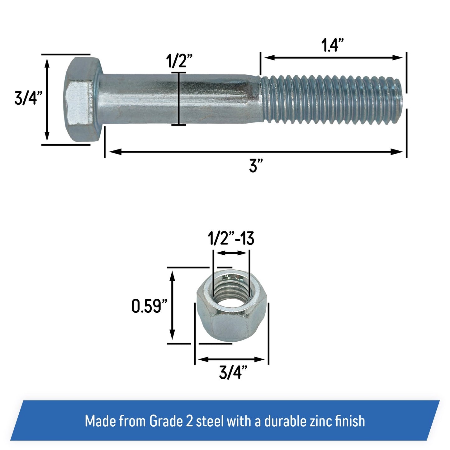 Grade 5 Shear Bolt Set 1/2"x3" for Bush Hog Razorback Series - 50074654 (5 Pack)