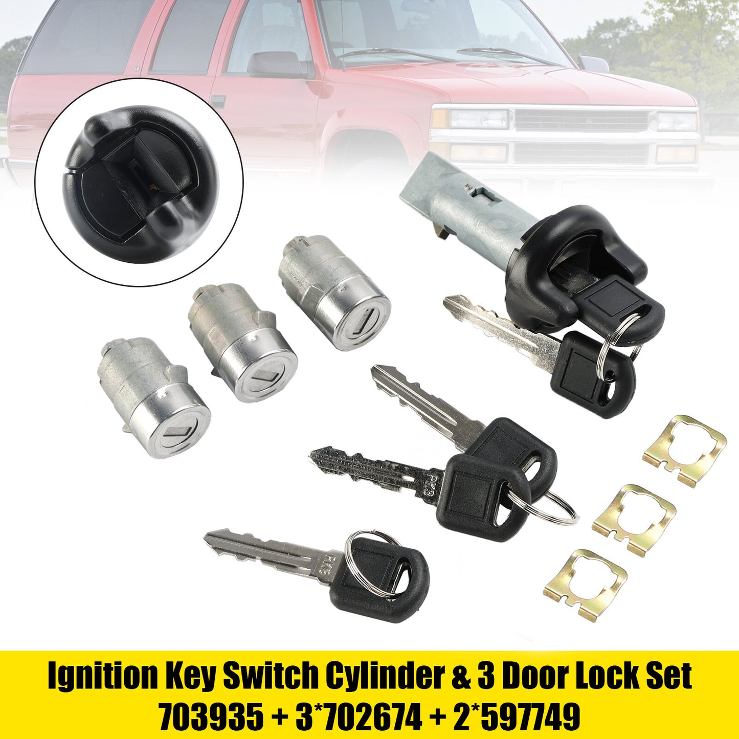 Ignition Switch Cylinder & 3 Door Lock Set W/2 Keys For Suburban Tahoe 98-99 US