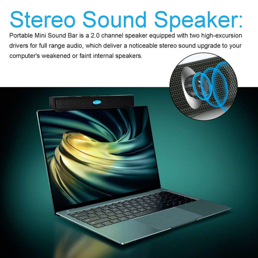 Solid Spare Wired USB Computer Speakers Mini Stereo Sound Bar for Desktop PC Laptop Black