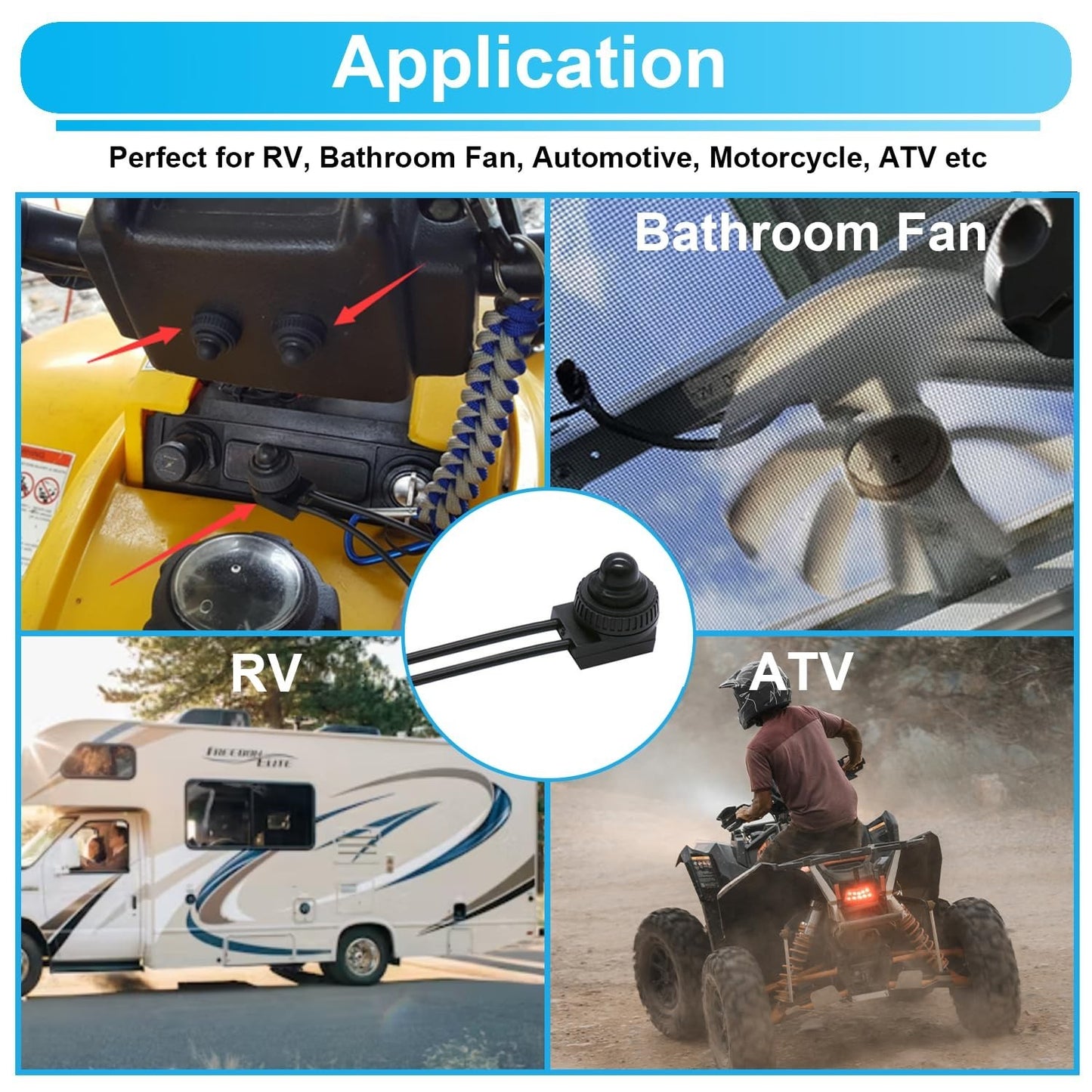 10Pcs 12V-48V Waterproof Push Button On-Off Switch 4.5" Leads For Motorcycle Car