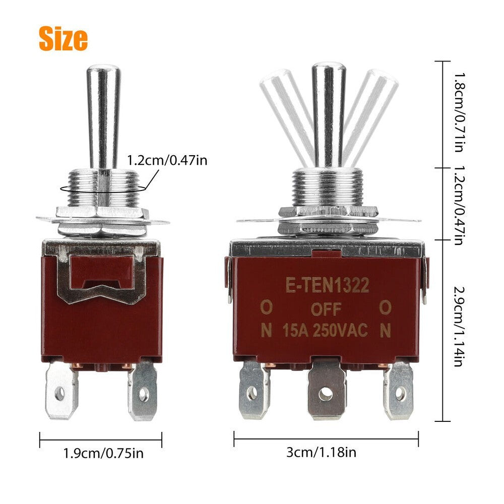 3X Heavy Duty DPDT ON/OFF/ON Toggle Switch 20A 125V/15A 250V Screw Terminals