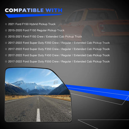 For 2017-2022 Ford F250 F350 SD Heated Mirror Glass Upper Passenger Side Right