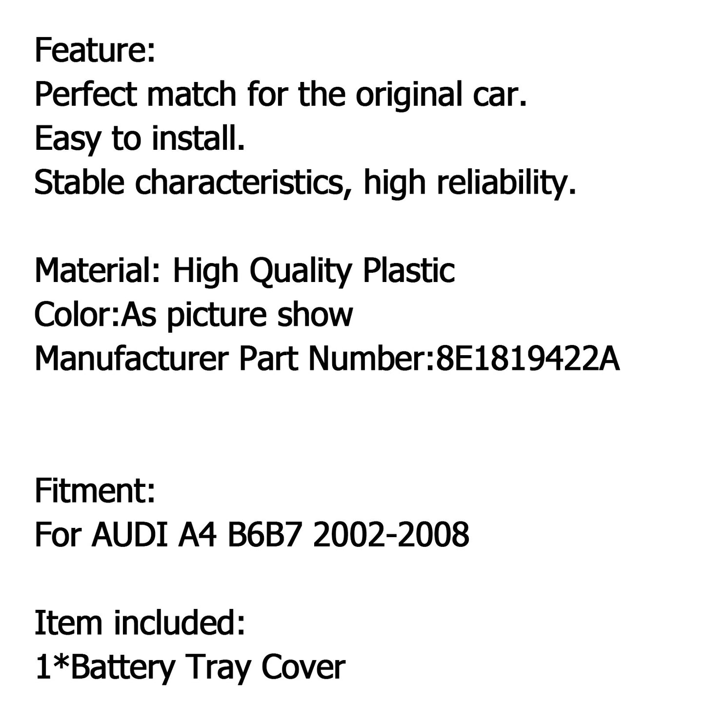 New Black Battery Tray Cover 8E1819422A For Audi A4 8E B6 / B7 Sedan Avant US