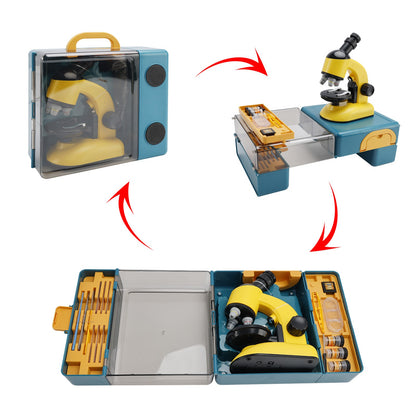 Rotating Microscope LED 100X-1200X Magnification Science Toys Kit For Kid Yellow