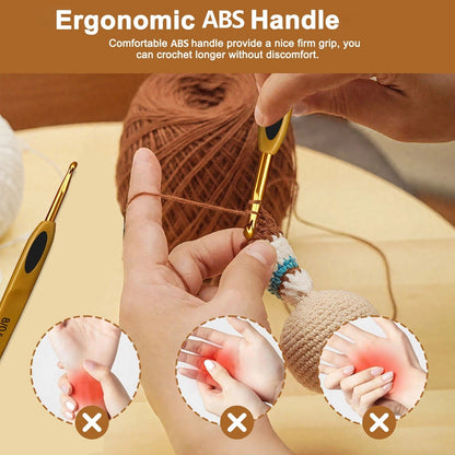 13PCS Ergonomic Crochet Hooks Set Soft Grip Handle Alloy Knitting & Weaving Tool