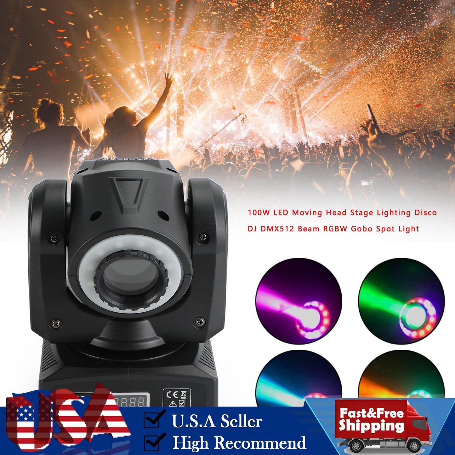 100W LED Moving Head Stage Light RGBW Gobo Spot Club Disco DJ Party Lighting DMX