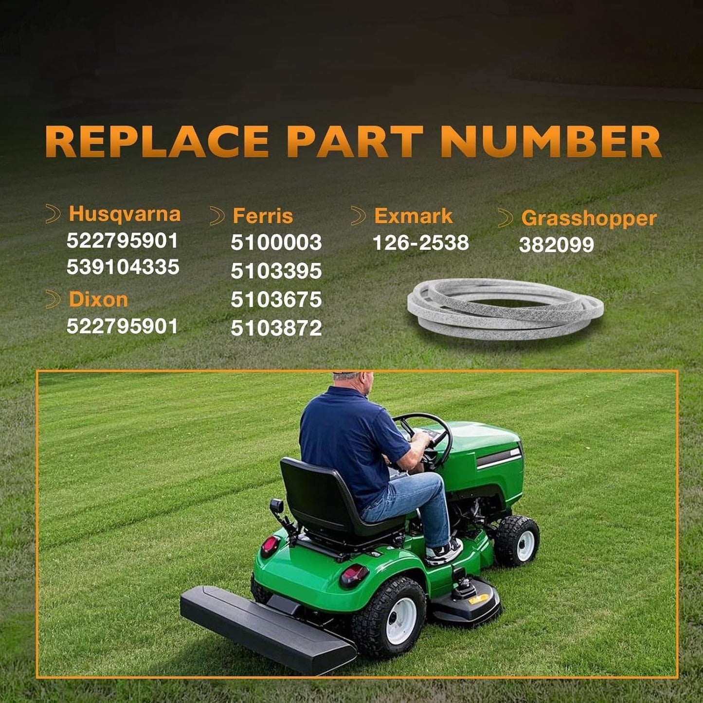 163 1/2" x 5/8" Mower Deck Belt For 52" Cut Husqvarna Dixon 522795901 539104335