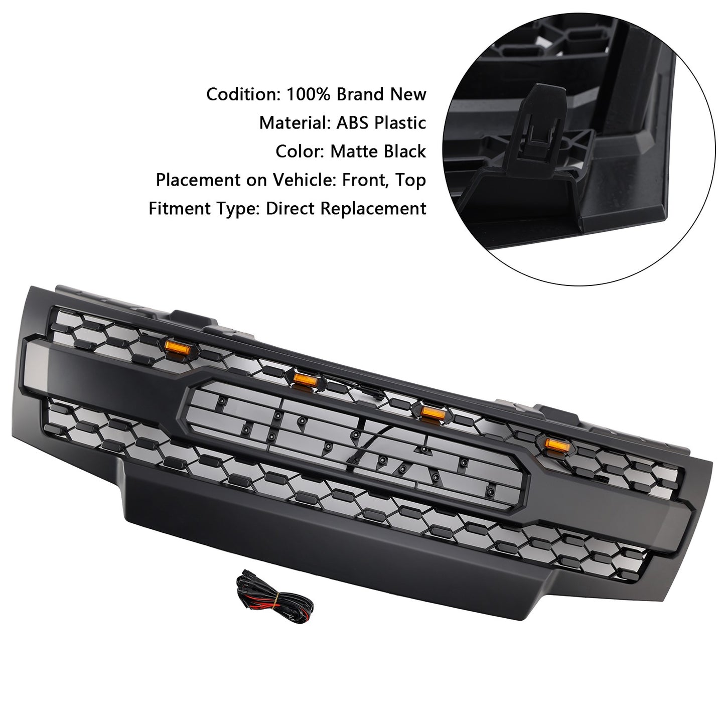 Front Upper Bumper Grille Grill Kit W/ LED Lights For Nissan Frontier 2009-2019