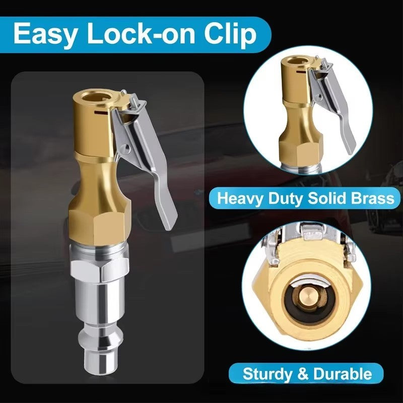 3 PCs 250PSI Brass Lock-on Air Chuck with Tire Inflator Valve 1/4 in. NPT