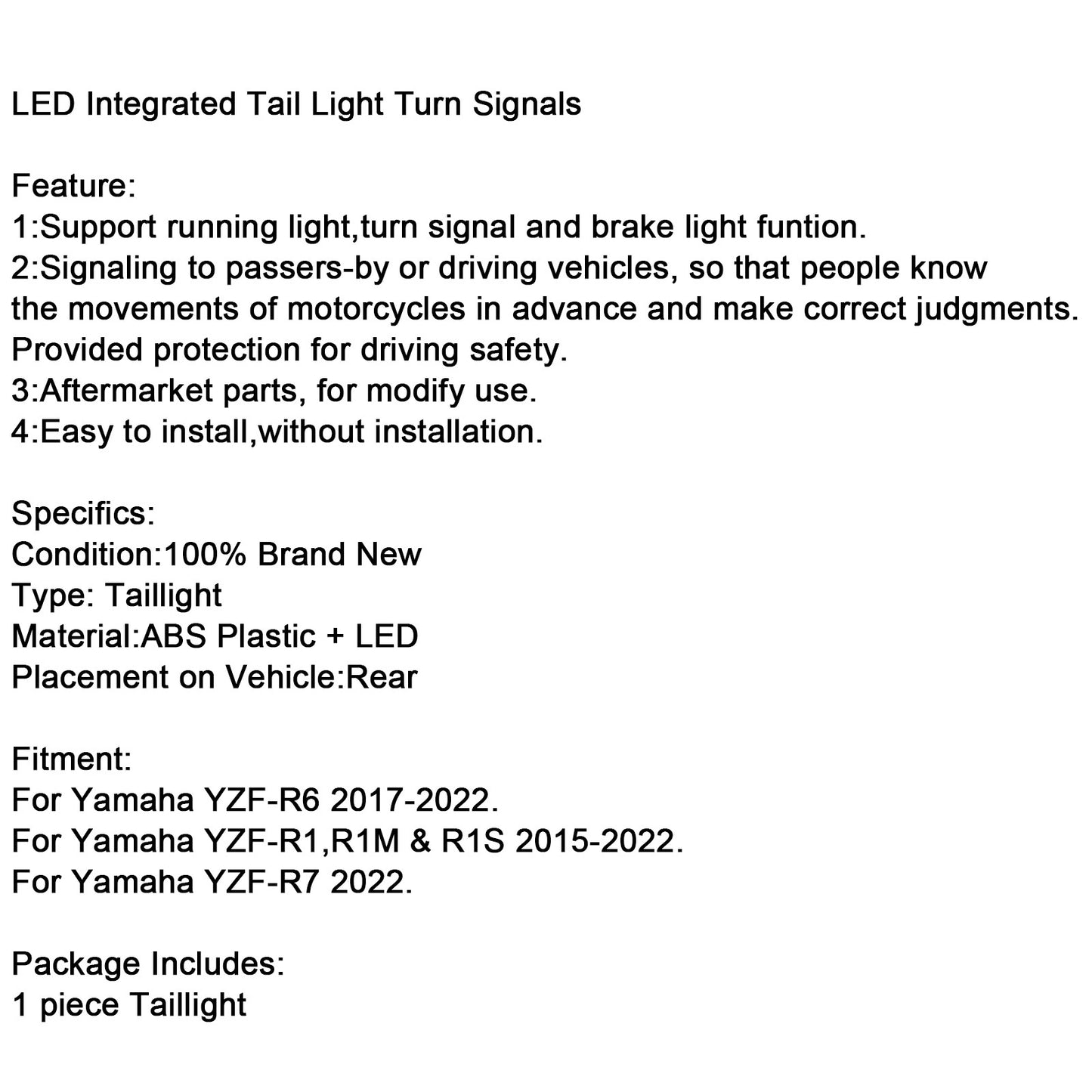 ??Tail light Integrated Turn Signals For Yamaha YZF R6 R1 R1S R7 2015-2022 Smoke
