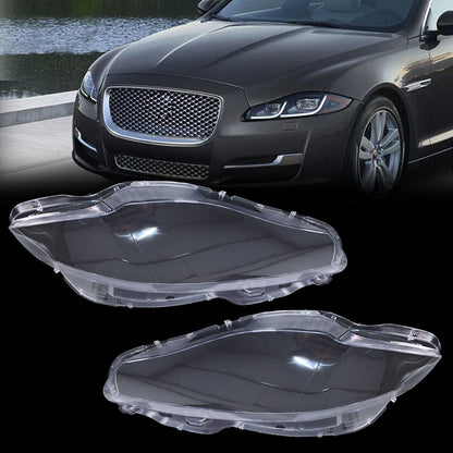 Pair For Jaguar XJ XJL 2010-2019 Front Headlamp Headlight Lens Cover Shell Clear