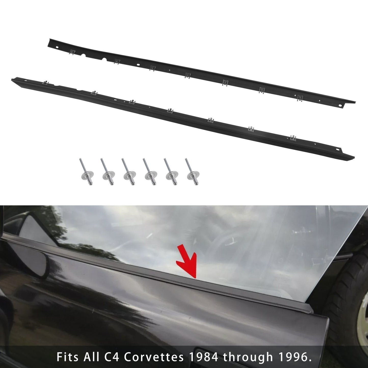 Driver + Passenger Sides Door Panel Outer Window Seals For Corvette 1984-1996 95