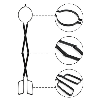 2PCS Hearth Tool Fireplace Set Fire Tools Set Campfire Tongs Fire hook Black