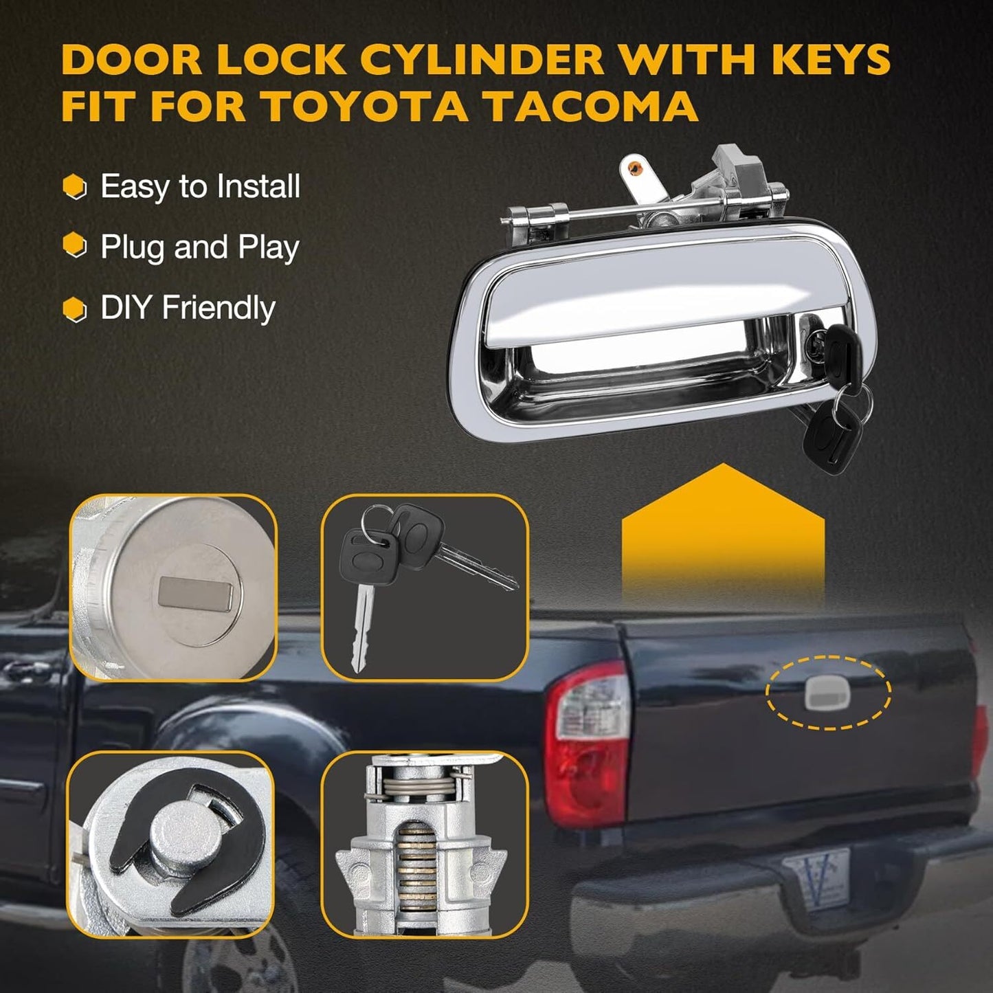 80867 Tailgate Handle w/ Lock Cylinder & Key For 00-06 Toyota Tundra 69090-0C010