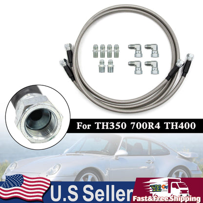 52" Length SS Braided Transmission Cooler Hose Lines For TH350 700R4 TH400