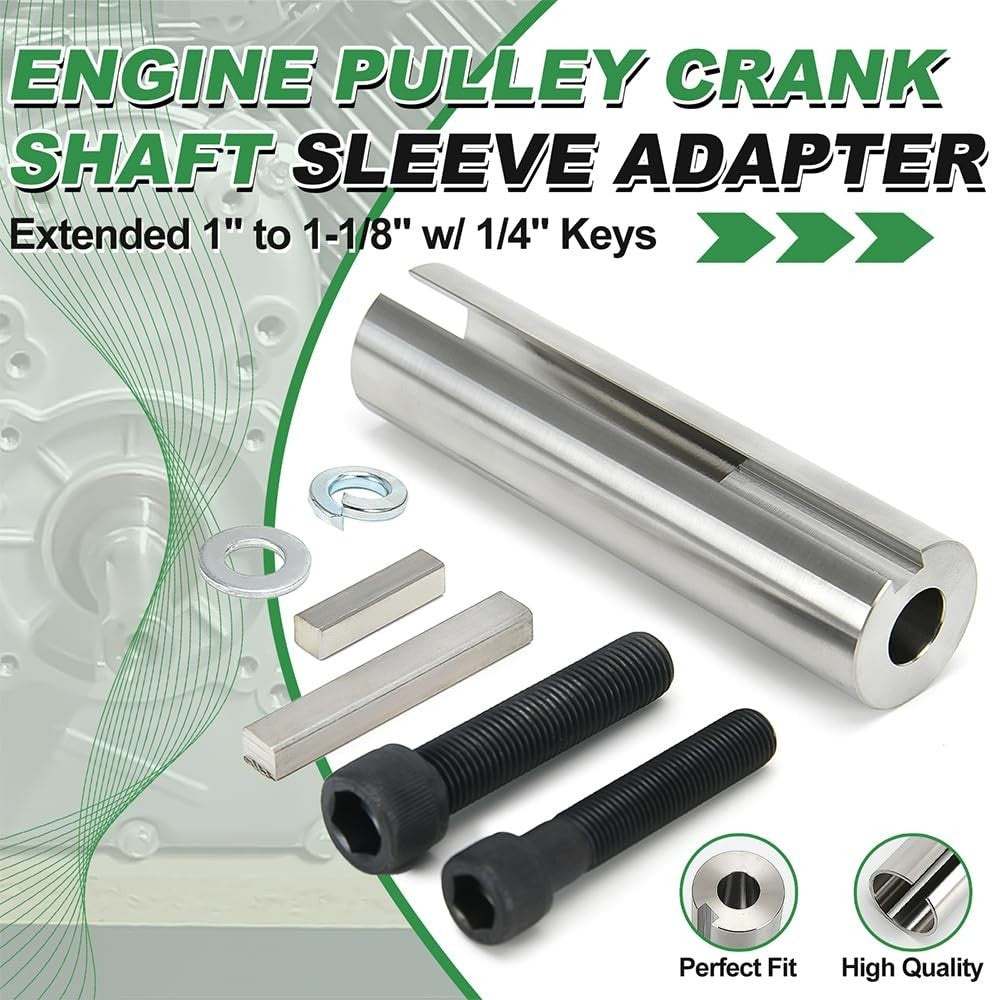 Extended 1 to 1 1/ 8 inch 1/4" Key Gas Engine Pulley Crank Shaft Sleeve Adapter
