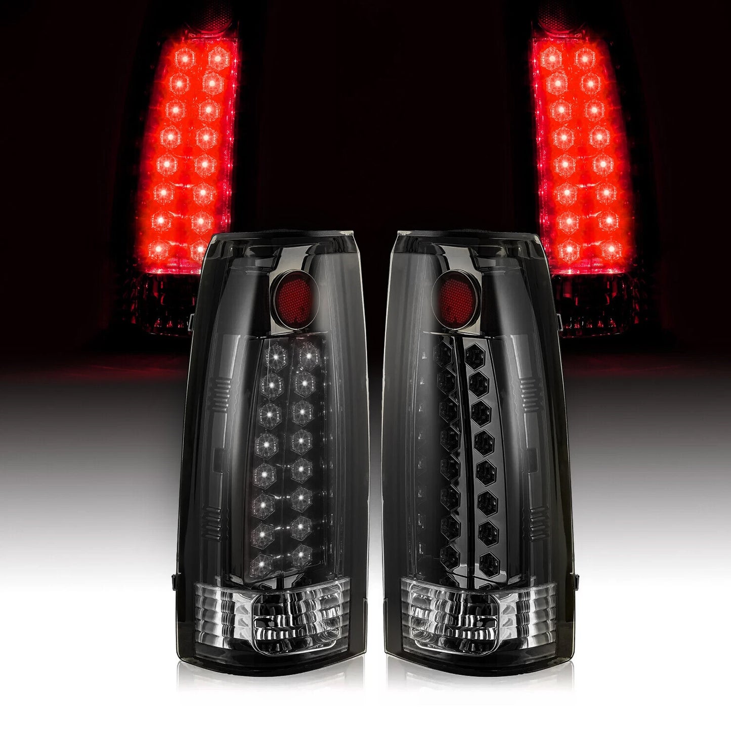 Solid Spare DOT Fits 88-98 Chevy GMC C/K 1500-3500 Yukon Silverado Smoke LED Tail Lights